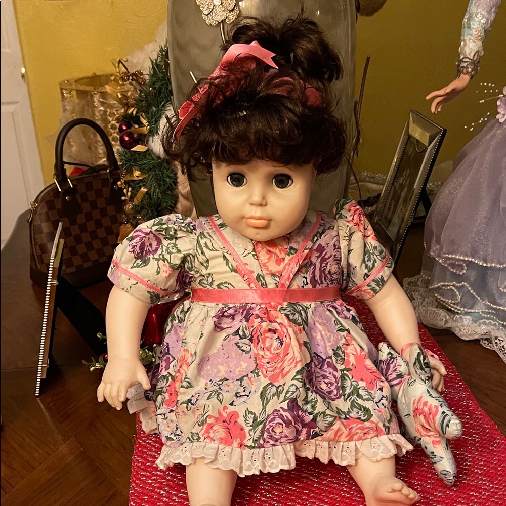 Charming Floral Doll with Brown Hair